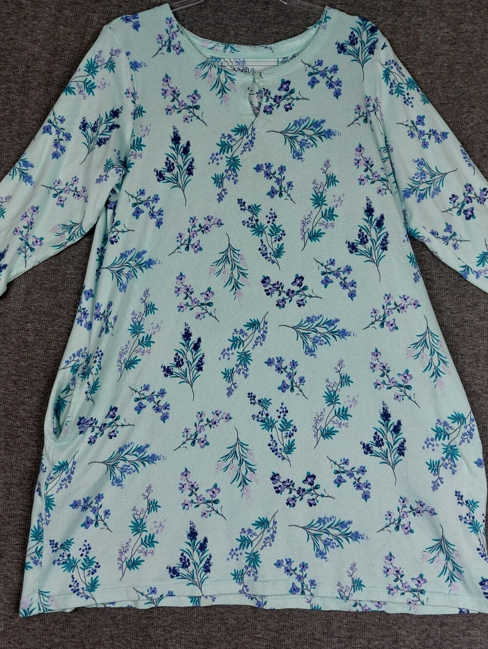 CROFT & BARROW WOMENS BLUE FLORAL 3/4 SLEEVE SHORT LENGTH NIGHT GOWN SIZE XL